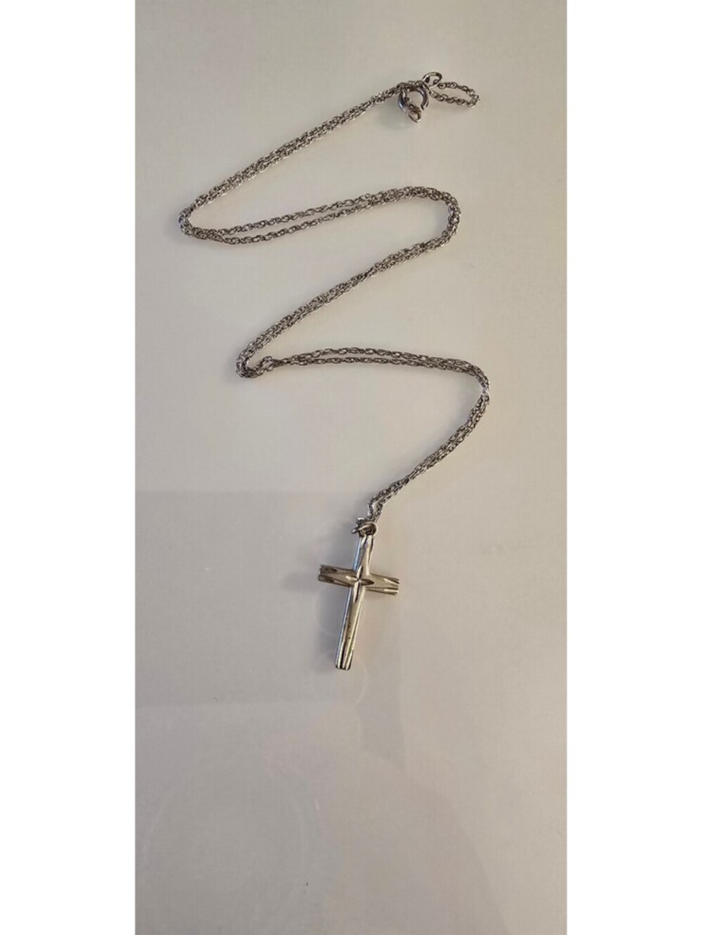 Vintage Sterling Silver Cross Pendant Necklace Textured Religious Jewelry